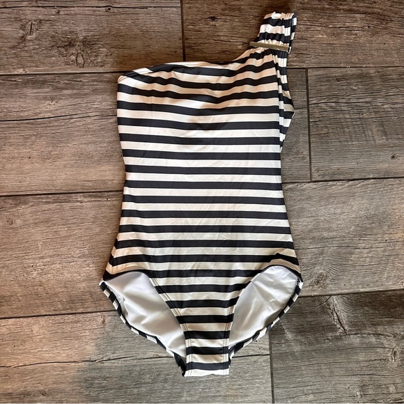 Michael Kors One Shoulder Striped Swimsuit Size 6 - Picture 1 of 7